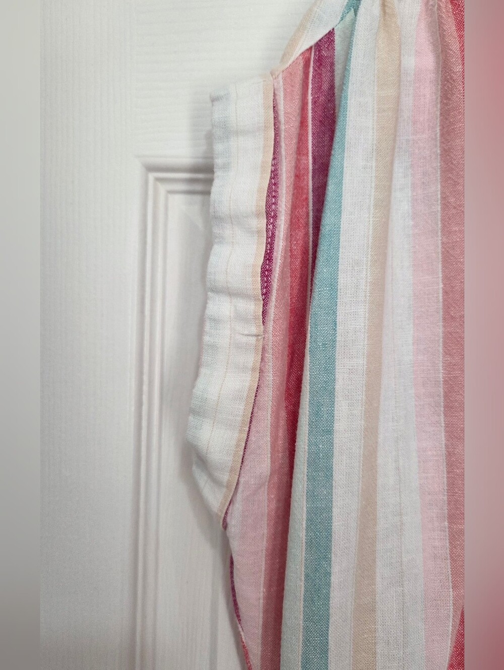 Time & Tru Linen Blend Pastel Vertical Stripe Midi Dress Drawstring Waist Small - Picture 4 of 10
